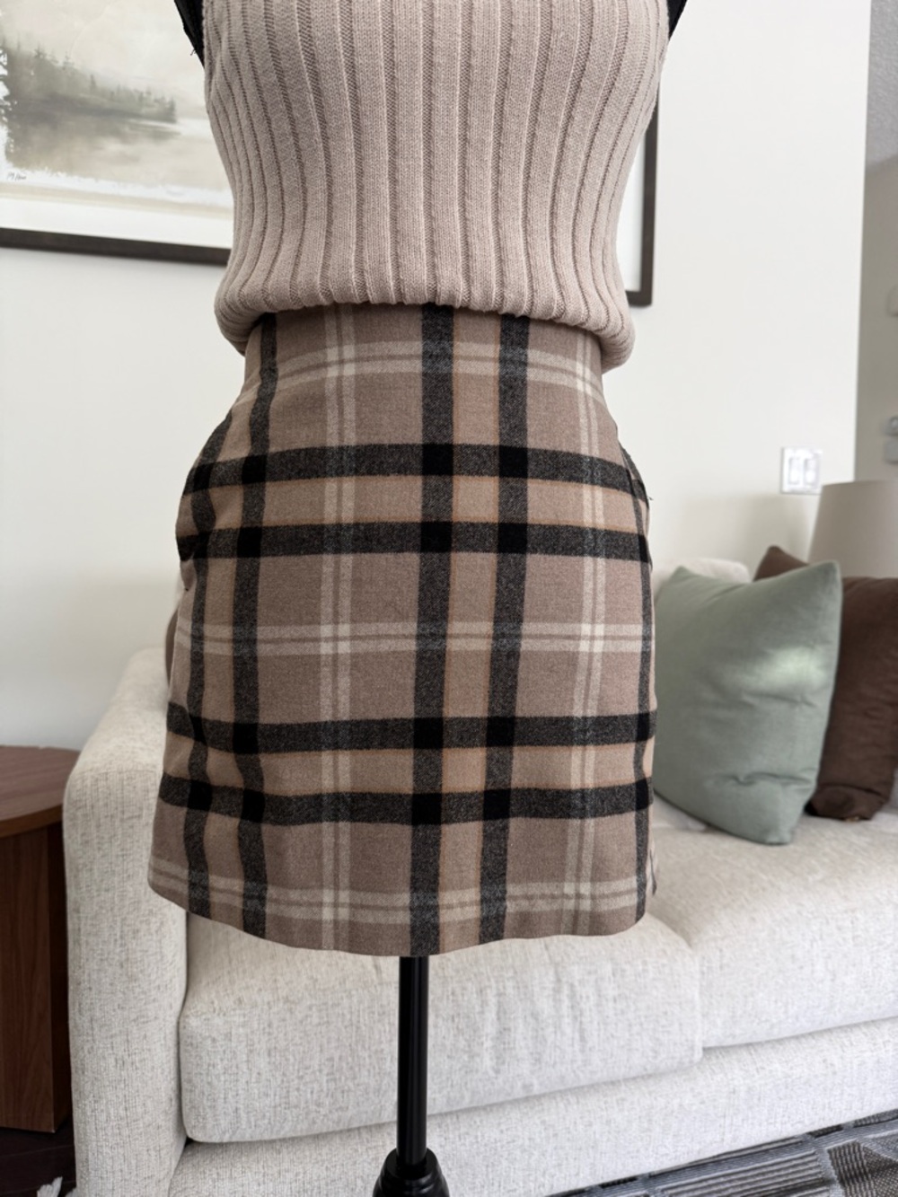 Brown Plaid Mini Skirt - Classic High-Rise Women's Skirt
